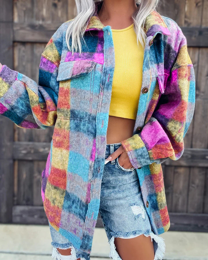 Printed Fashion Polo Collar Long-sleeved Coat Limorista