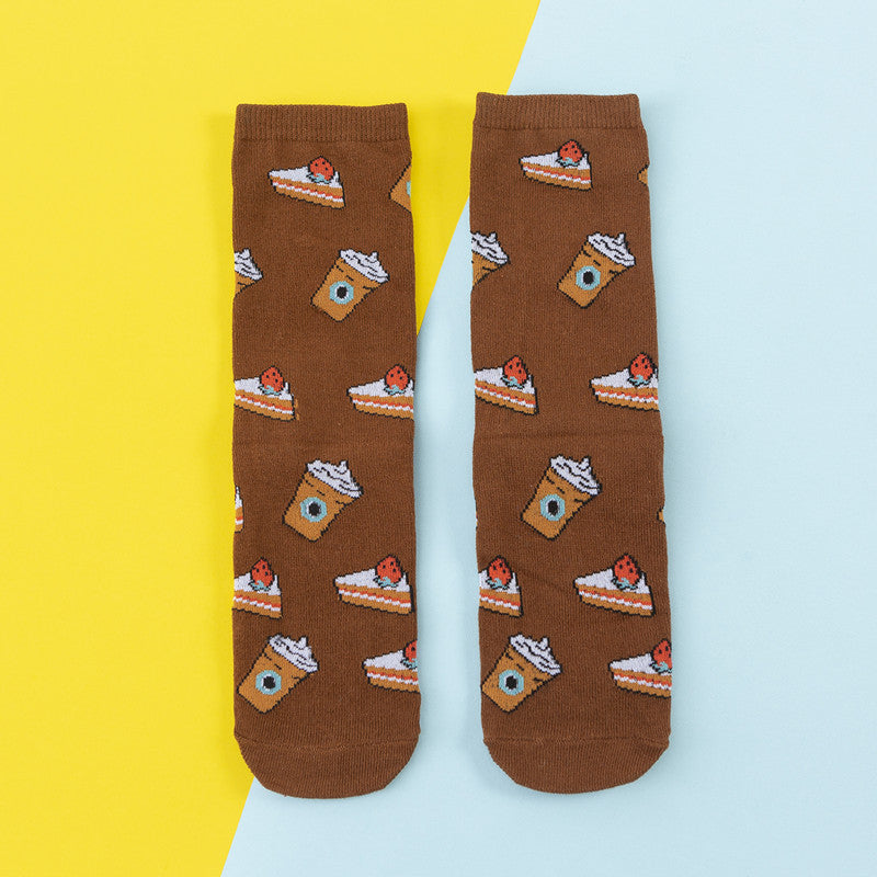 Avocado Chips Egg Fun Patchwork Color Medium Tube Cotton Socks Female Limorista