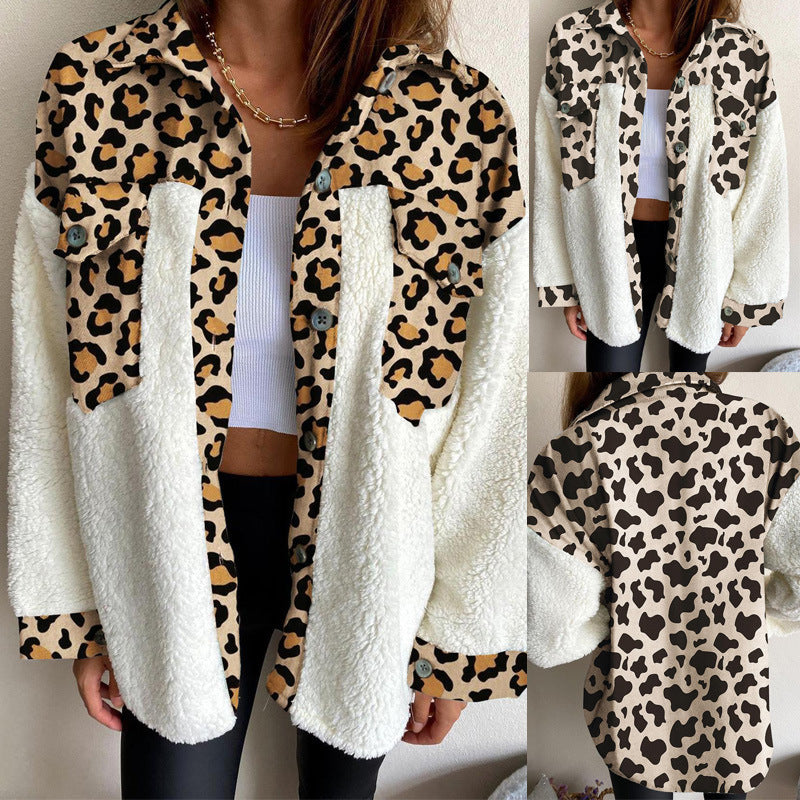 Ladies Fleece Jacket Leopard Print Plush Limorista