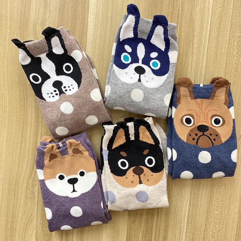 Cute cartoon polka dot puppy in tube socks women socks cotton socks Limorista
