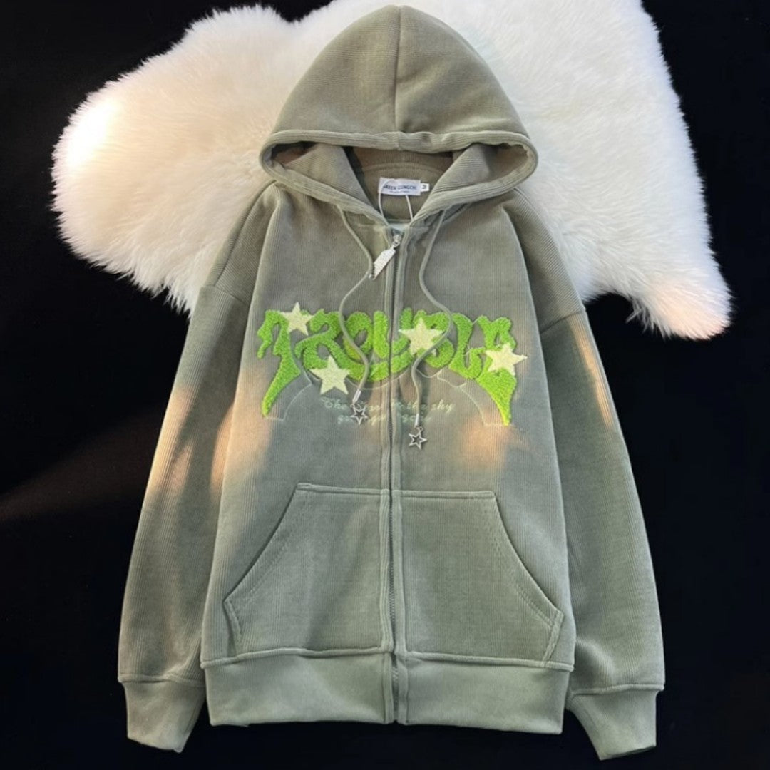 XINGX Corduroy Cardigan Coat Spring And Autumn Loose Hooded Sweater Limorista