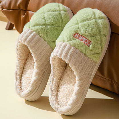 Solid Rhombic Letter Home Slippers Winter Warm Non-slip Floor Bedroom Plush Slipper For Couple House Shoes Women Men Limorista