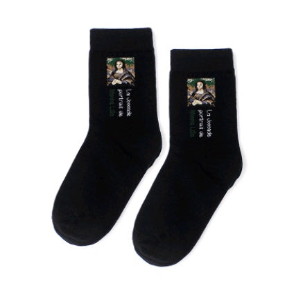 Autumn and winter retro socks personality English oil painting series in the tube socks literary abstract ladies cotton socks Limorista