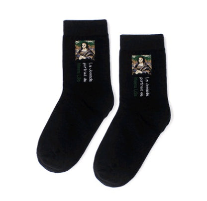 Autumn and winter retro socks personality English oil painting series in the tube socks literary abstract ladies cotton socks Limorista