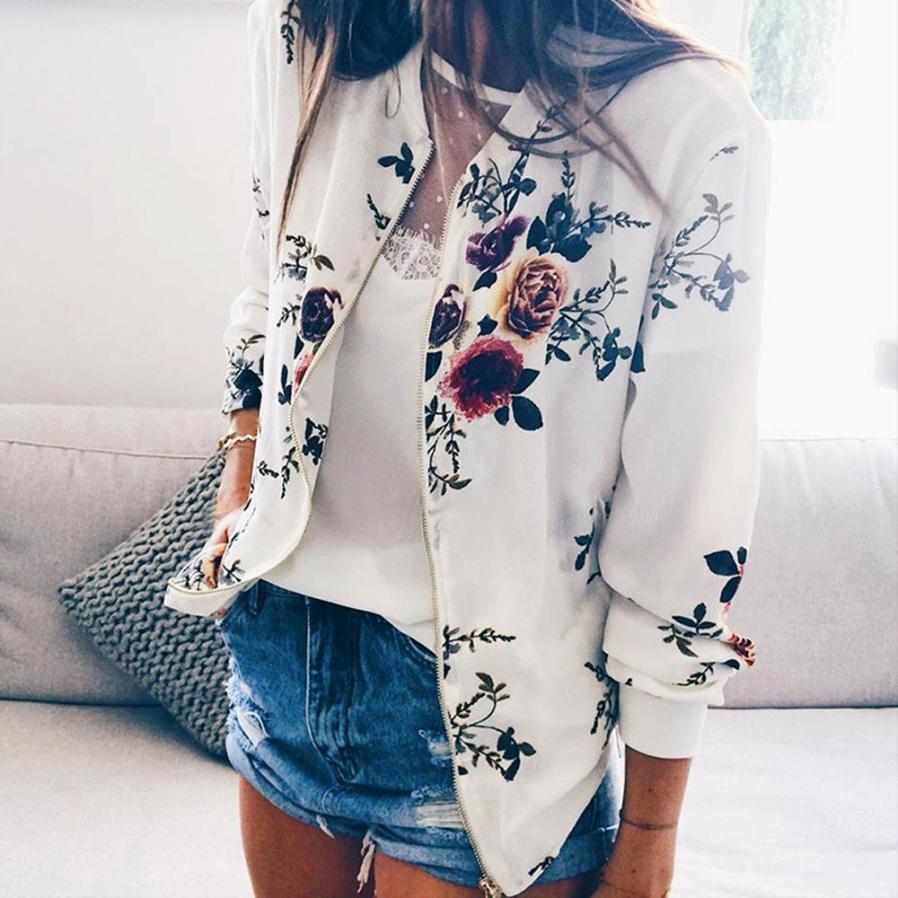 Fashion Printed Round Neck Zipper Long Sleeve Coat Limorista