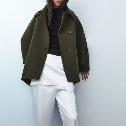 French Coat Fashion Polo Collar Blended Short Cape Sleeve Coat Limorista