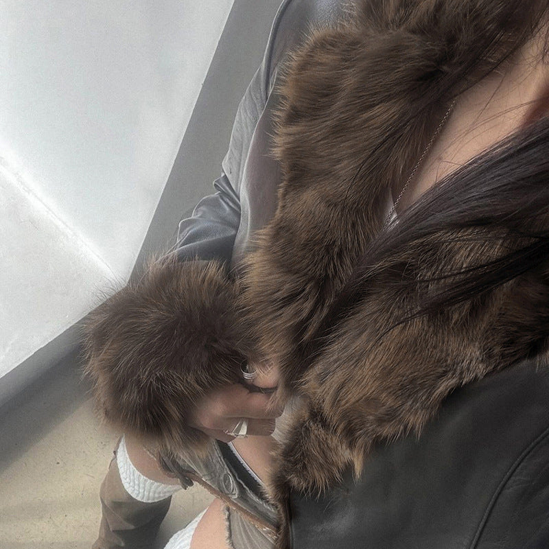 American Street Loose Fur Collar Leather Coat Limorista