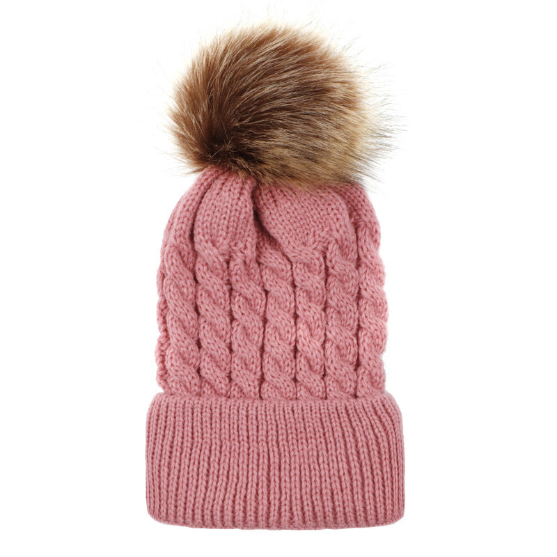 Autumn and winter ball twist knit hat Warm female parent-child imitation braid hair ball wool cap Limorista
