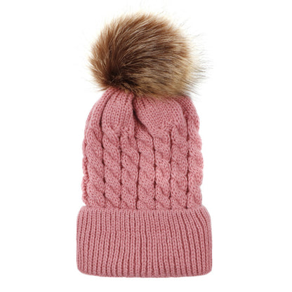 Autumn and winter ball twist knit hat Warm female parent-child imitation braid hair ball wool cap Limorista