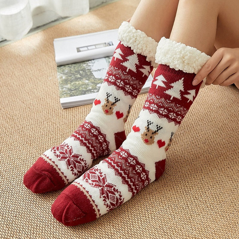 Thicken warm high tube plus velvet floor socks Limorista