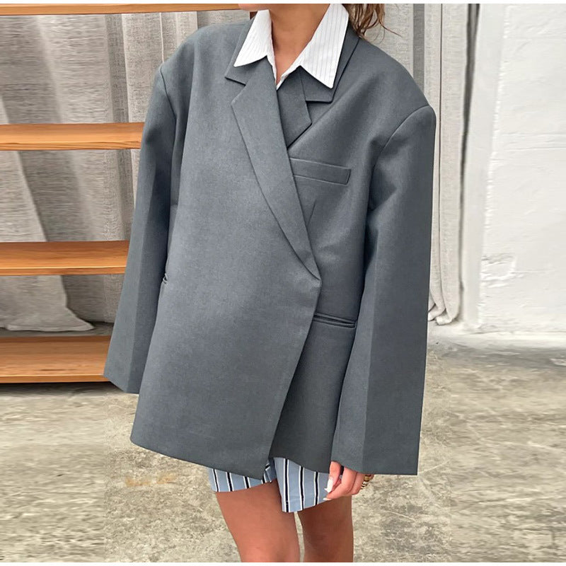 Lapel Side Slit Suit Jacket Women&