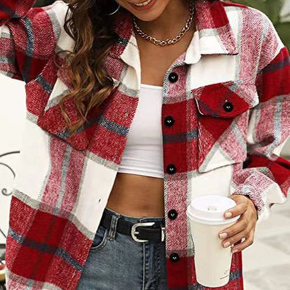 Flannel Jacket Casual Check Button Down Limorista