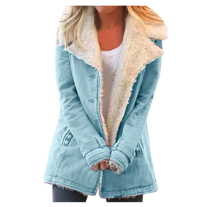 Women Plus Size Warm Coats Composite Plush Button Lapels Jacket Outwearcoat Limorista