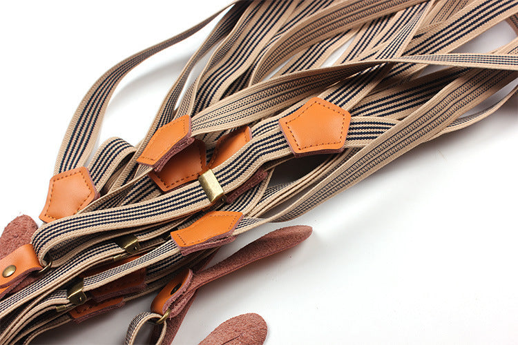 Bib stripe straps straps double shoulder straps men and women elastic elastic suspenders Limorista