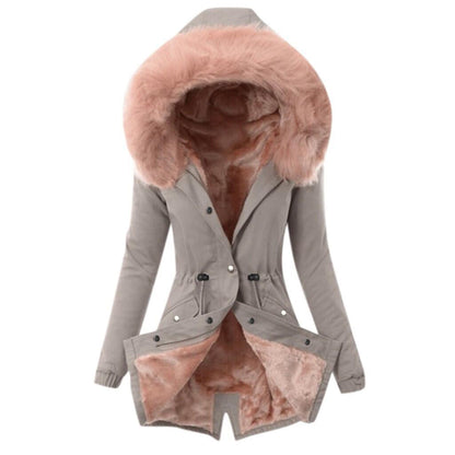Fur collar drawstring solid color warm cotton coat Limorista