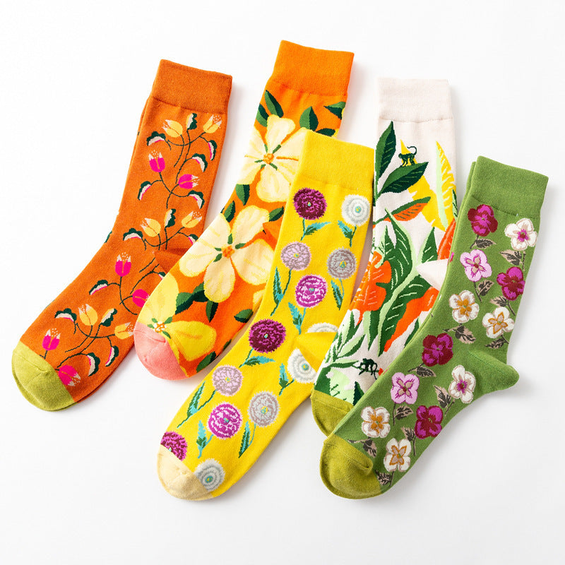 New Big Flower Plant Series Socks Cotton Couple Socks Limorista