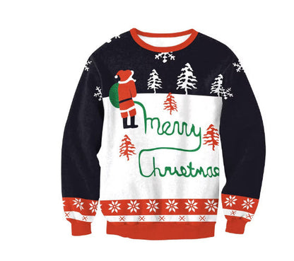 Men And Women Digital Printing Christmas Round Neck Sweater Tops Limorista