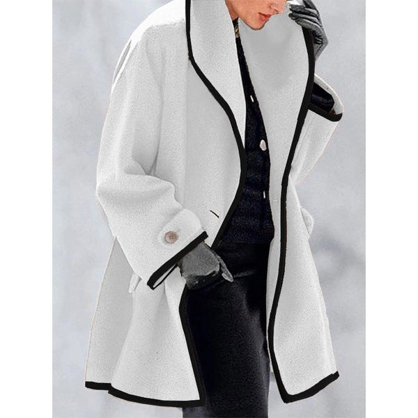 Multicolor Round Neck Loose Hooded Woolen Coat Limorista