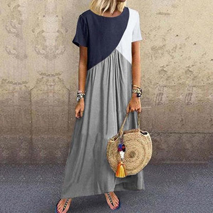 Stitched contrast irregular short-sleeved dress Limorista