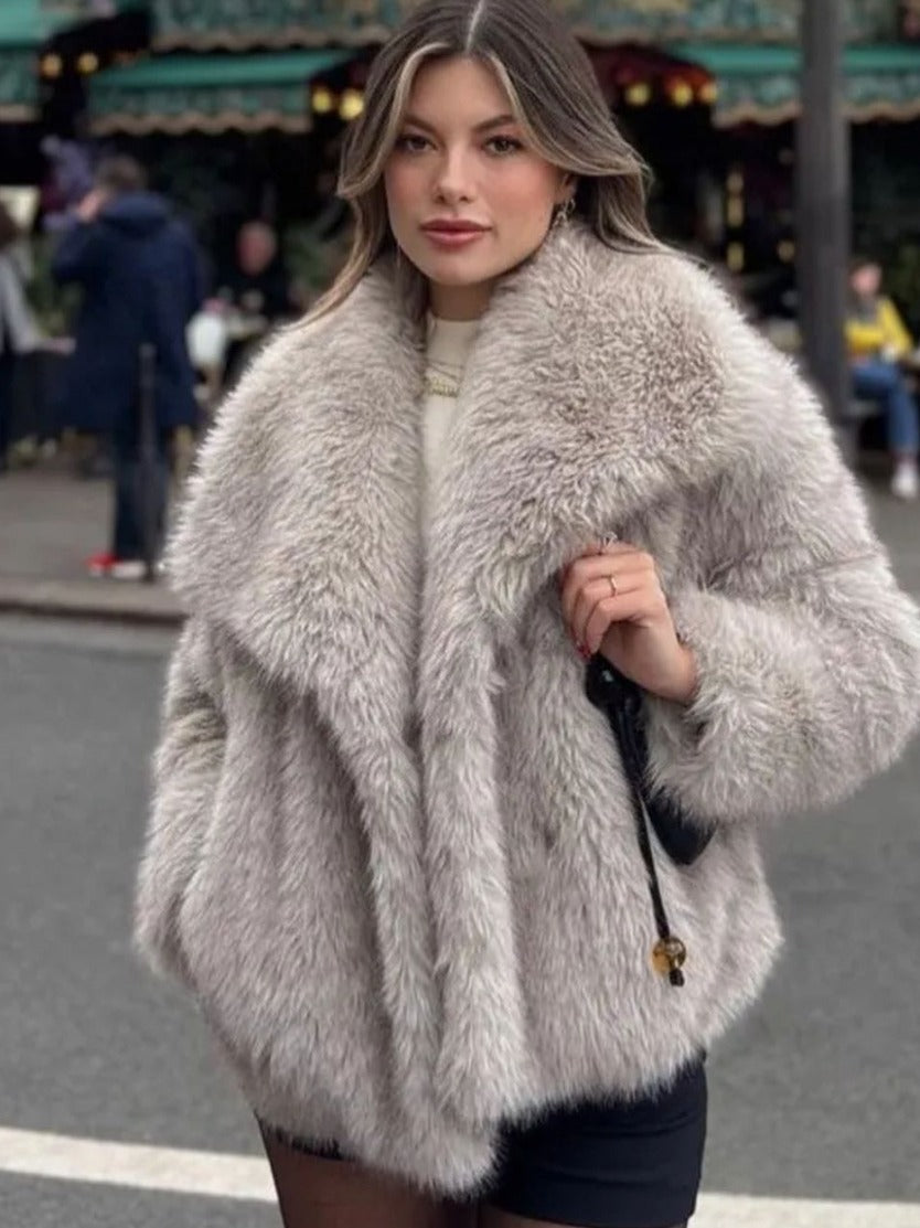 Winter Plush Coat Fashion Thicken Lapel Outwear Casual Long Sleeve Tops Womens Clothing Limorista