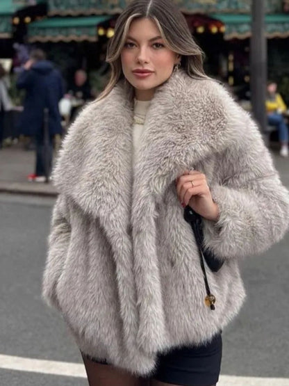 Winter Plush Coat Fashion Thicken Lapel Outwear Casual Long Sleeve Tops Womens Clothing Limorista