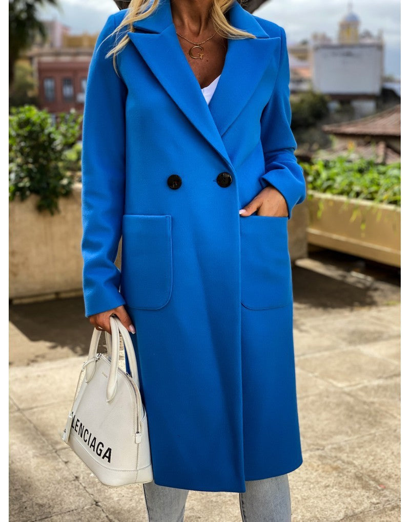 Long candy color lapel woolen coat Limorista