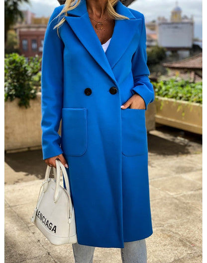 Long candy color lapel woolen coat Limorista