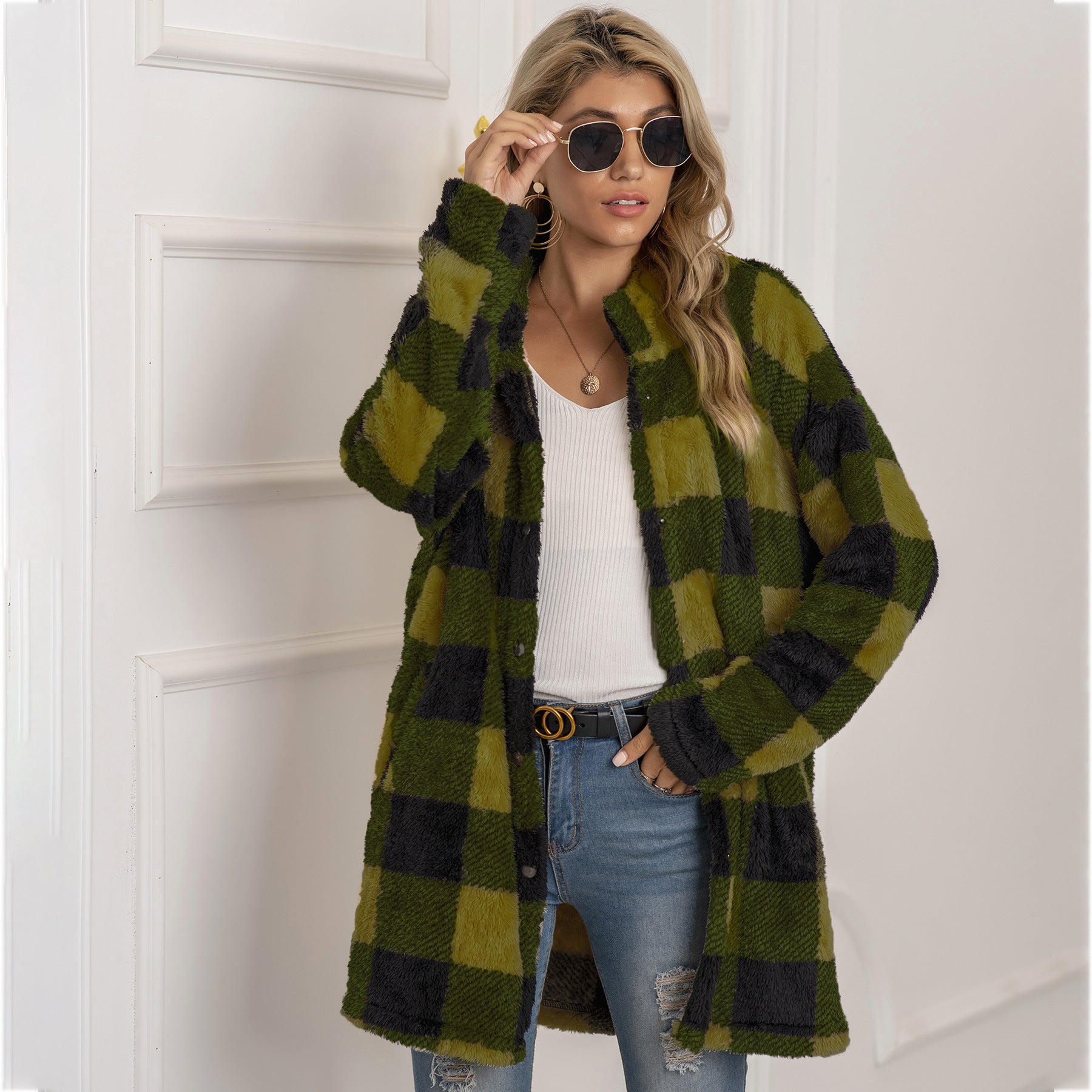 Contrast plaid long coat Limorista