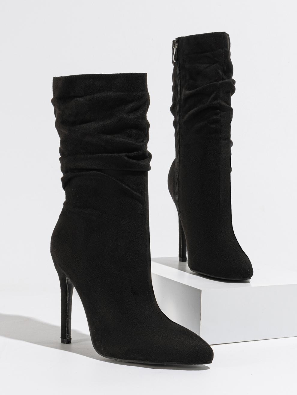 New Style Natural Wrinkle Stiletto Pointed Toe Fashion All-match Street Middle Boots Limorista