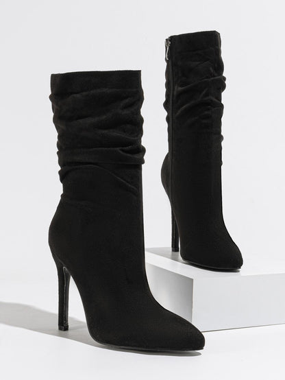 New Style Natural Wrinkle Stiletto Pointed Toe Fashion All-match Street Middle Boots Limorista