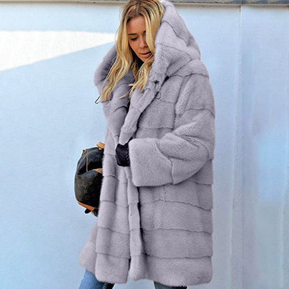 Solid Color Loose Plush Hooded Coatimitation Fur Limorista