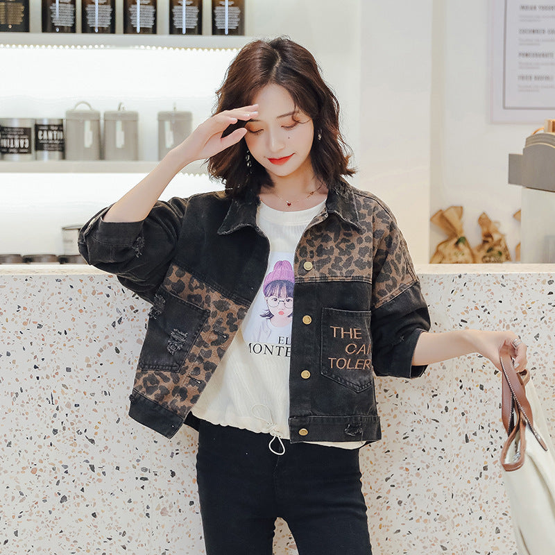 Leopard stitched denim jacket Limorista