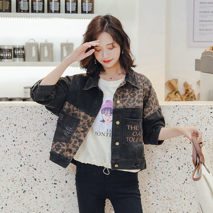 Leopard stitched denim jacket Limorista