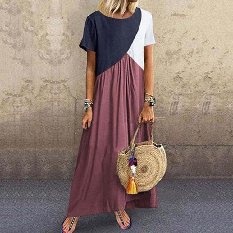 Stitched contrast irregular short-sleeved dress Limorista
