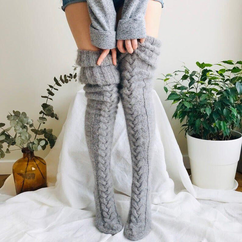 Winter Socks Over The Knee Lengthened Long Tube Knitted Pile Socks Limorista