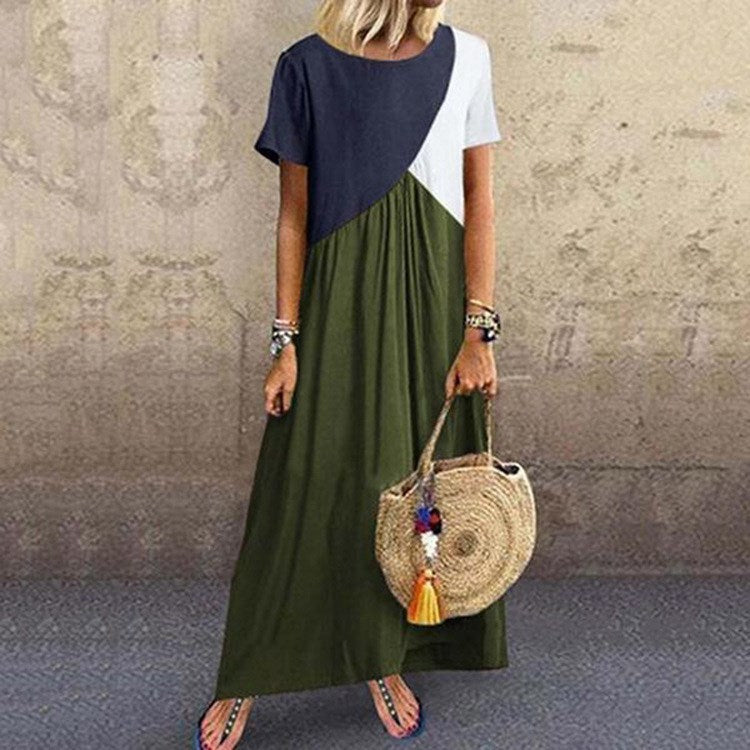 Stitched contrast irregular short-sleeved dress Limorista
