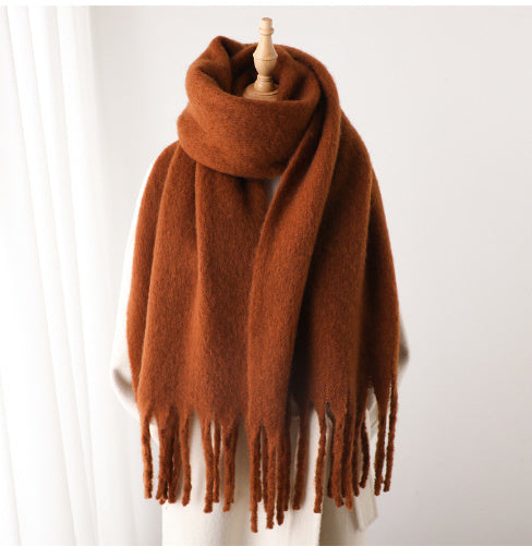 Mohair Pure Color All-matching Winter Warm Lengthened Fringe Bib Towel Limorista
