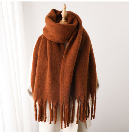Mohair Pure Color All-matching Winter Warm Lengthened Fringe Bib Towel Limorista