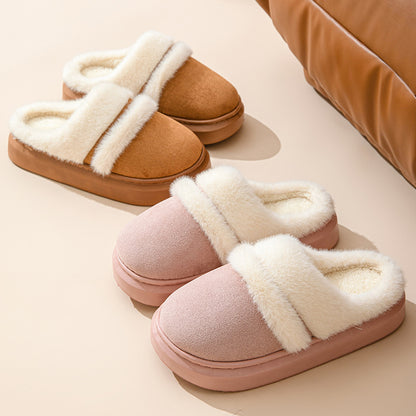 Fashion Warm Cotton Slippers For Women Leisure Thick Bottom Non-slip Plus-velvet House Shoes Winter Bedroom Floor Suede Slipper Limorista