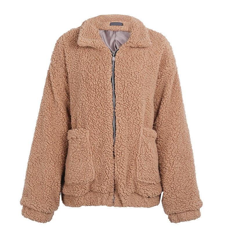 Faux lambswool oversized jacket coat Winter black warm hairly jacket Women autumn outerwear Limorista