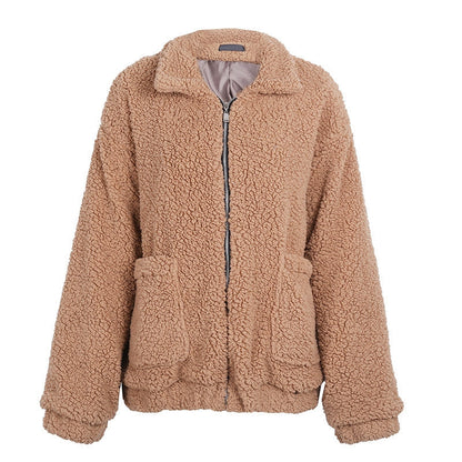 Faux lambswool oversized jacket coat Winter black warm hairly jacket Women autumn outerwear Limorista