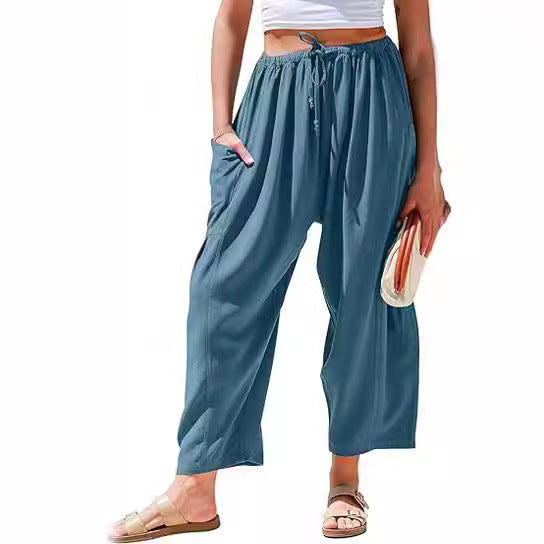 High Waist Wide Leg Loose Harem Cotton And Linen Trousers Limorista