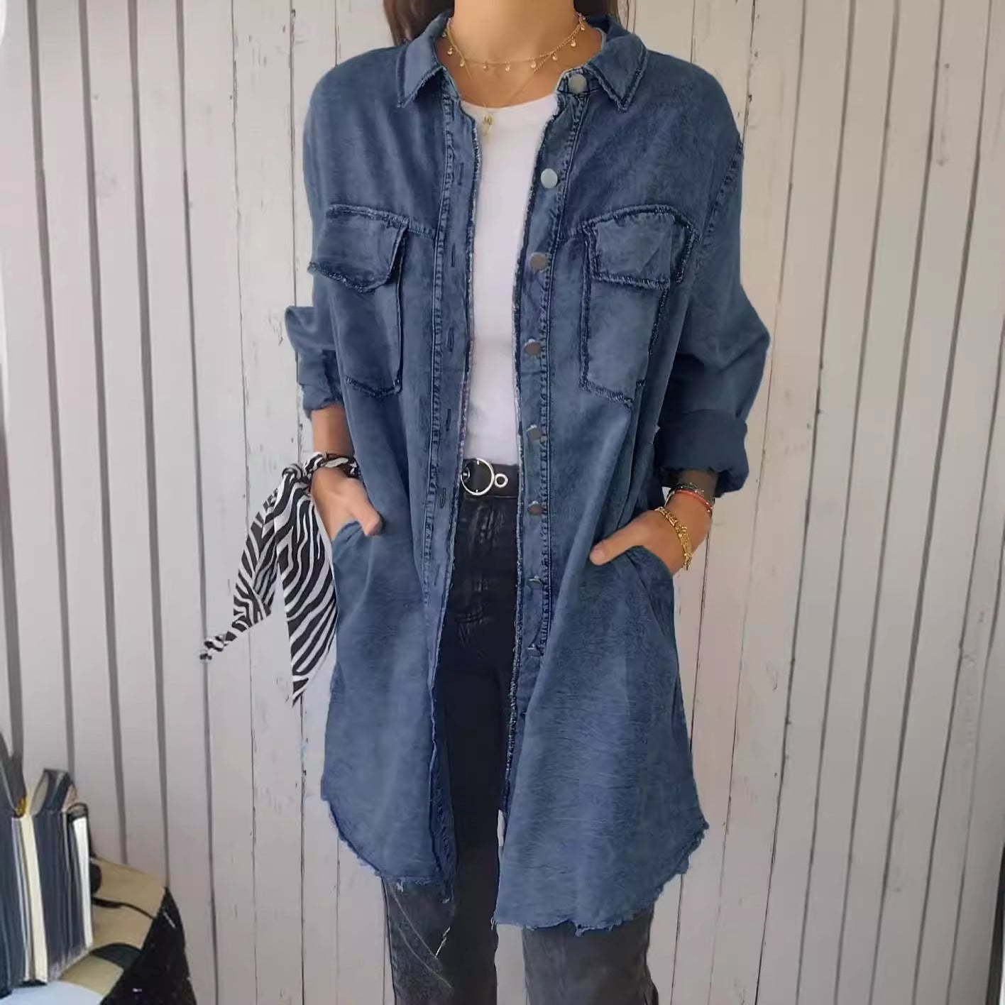 Jean-like Cloth Casual Long Shirt Coat Limorista
