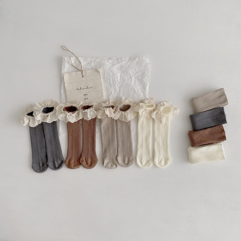 Korean Morandi heelless solid color lace socks Limorista