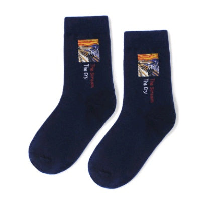 Autumn and winter retro socks personality English oil painting series in the tube socks literary abstract ladies cotton socks Limorista