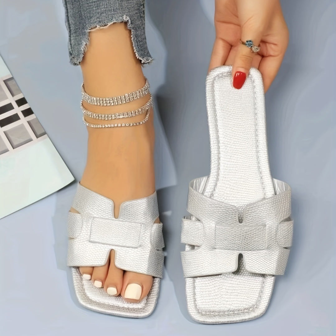 Square Toe Flat Sandals Summer Hollow Out Slides Slippers Women Footwear Limorista
