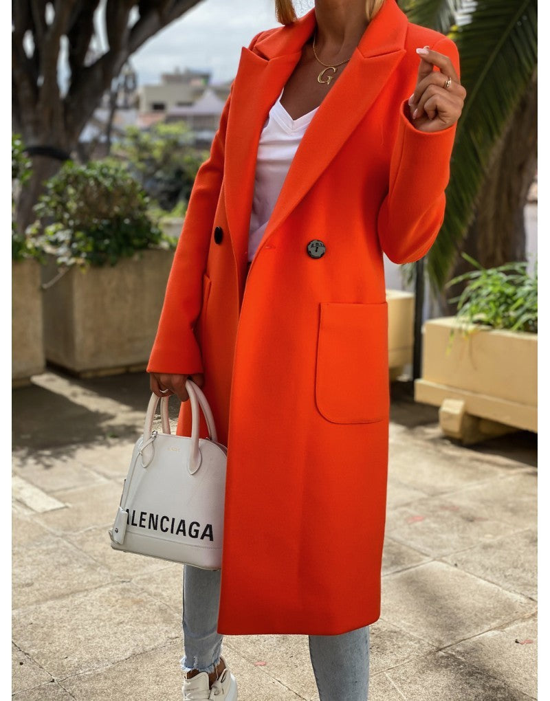Long candy color lapel woolen coat Limorista