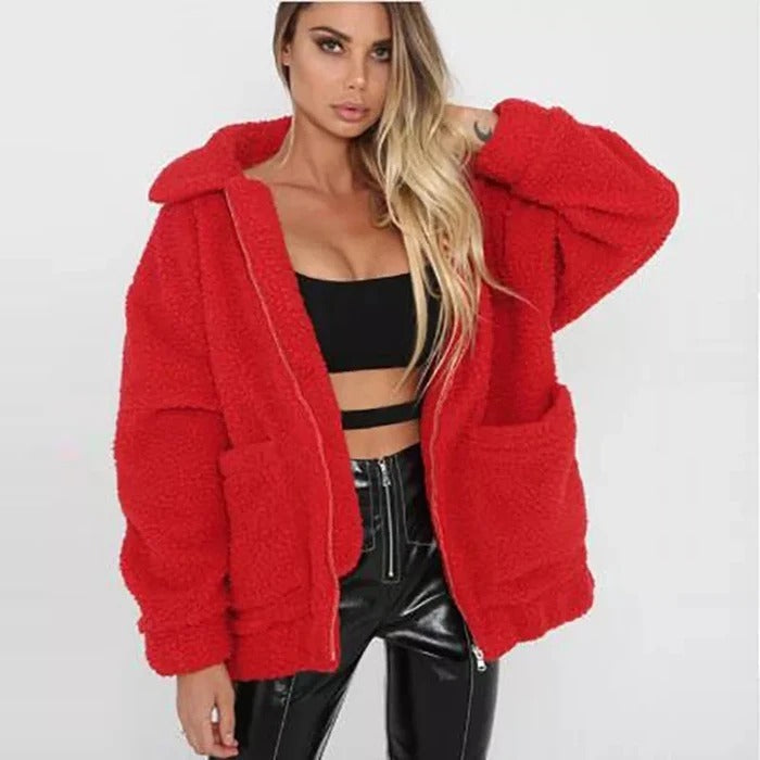 Faux lambswool oversized jacket coat Winter black warm hairly jacket Women autumn outerwear Limorista