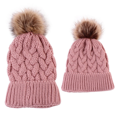 Autumn and winter ball twist knit hat Warm female parent-child imitation braid hair ball wool cap Limorista