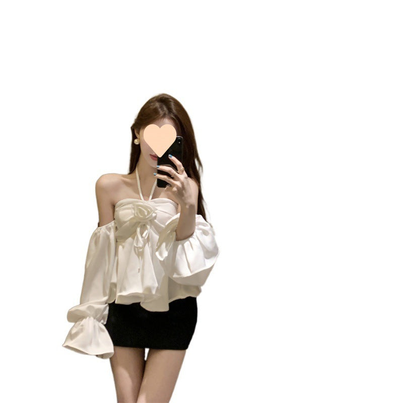 French Style Design Flower Halter Off-shoulder Tube Top Limorista